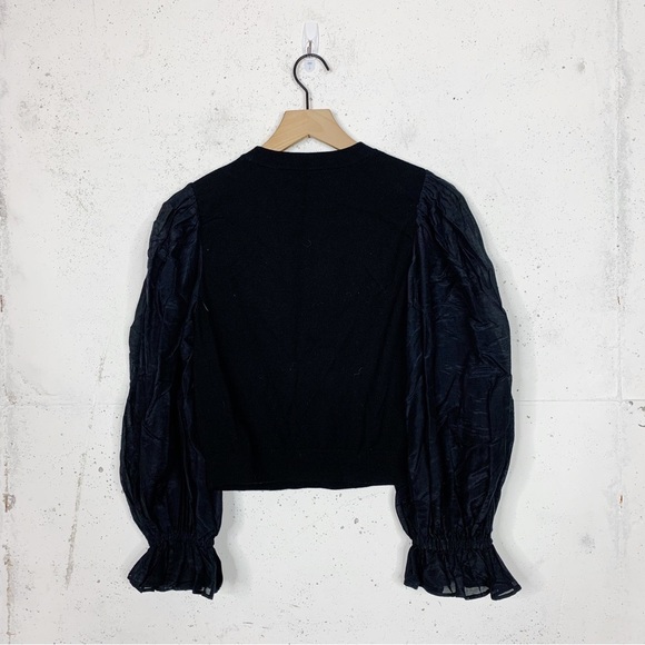 Alice + Olivia Kirie Poet Balloon Sleeve Silk Black Blouse Top Size Large - Picture 6 of 11